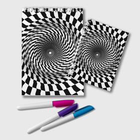 Блокнот с принтом иллюзия в Тюмени, 100% бумага | 48 листов, плотность листов — 60 г/м2, плотность картонной обложки — 250 г/м2. Листы скреплены удобной пружинной спиралью. Цвет линий — светло-серый
 | Тематика изображения на принте: воронка | иллюзия | студентам | тоннель | шахматы
