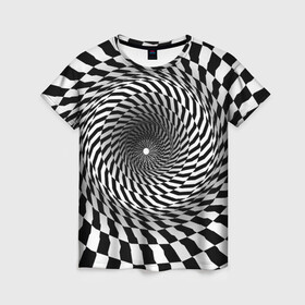 Женская футболка 3D с принтом иллюзия в Тюмени, 100% полиэфир ( синтетическое хлопкоподобное полотно) | прямой крой, круглый вырез горловины, длина до линии бедер | воронка | иллюзия | студентам | тоннель | шахматы