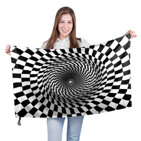 Флаг 3D с принтом иллюзия в Тюмени, 100% полиэстер | плотность ткани — 95 г/м2, размер — 67 х 109 см. Принт наносится с одной стороны | воронка | иллюзия | студентам | тоннель | шахматы