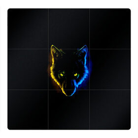 Магнитный плакат 3Х3 с принтом Гипноз в Тюмени, Полимерный материал с магнитным слоем | 9 деталей размером 9*9 см | ears | eyes | hypnosis | muzzle | neon | night | view | wolf | взгляд | волк | гипноз | глаза | неон | ночь | уши