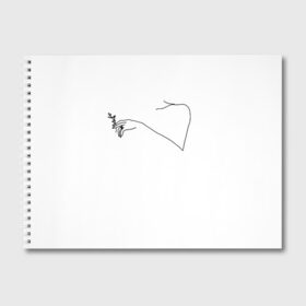Альбом для рисования с принтом минимализм рука и цветок в Тюмени, 100% бумага
 | матовая бумага, плотность 200 мг. | Тематика изображения на принте: ключица | минимализм | минимализм чб | одной линией | рука | рука с цветком | цветок | черная линия