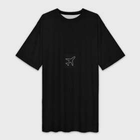 Платье-футболка 3D с принтом минимализм самолет в Тюмени,  |  | белая линия | минимализм | минимализм чб | одним касанием | одной линией | рисунок белой линией | самолет