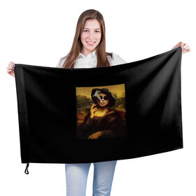 Флаг 3D с принтом jaKondA в Тюмени, 100% полиэстер | плотность ткани — 95 г/м2, размер — 67 х 109 см. Принт наносится с одной стороны | jakonda | mona lisa | smoking | woman | девушка | джаконда | мона лиза