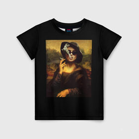 Детская футболка 3D с принтом jaKondA в Тюмени, 100% гипоаллергенный полиэфир | прямой крой, круглый вырез горловины, длина до линии бедер, чуть спущенное плечо, ткань немного тянется | Тематика изображения на принте: jakonda | mona lisa | smoking | woman | девушка | джаконда | мона лиза