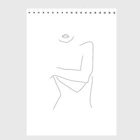 Скетчбук с принтом минимализм силуэт девушки в Тюмени, 100% бумага
 | 48 листов, плотность листов — 100 г/м2, плотность картонной обложки — 250 г/м2. Листы скреплены сверху удобной пружинной спиралью | губы | девушка | женское тело | лицо | лицо девушки | минимализм | одним касанием | чб | черная линия