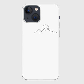 Чехол для iPhone 13 mini с принтом минимализм силуэт горы в Тюмени,  |  | горы | горы на закате | минимализм | одним касанием | силуэт горы | солнце | черная линия