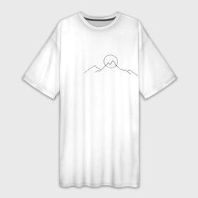 Платье-футболка 3D с принтом минимализм силуэт горы в Тюмени,  |  | горы | горы на закате | минимализм | одним касанием | силуэт горы | солнце | черная линия