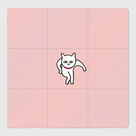 Магнитный плакат 3Х3 с принтом Ыть в Тюмени, Полимерный материал с магнитным слоем | 9 деталей размером 9*9 см | Тематика изображения на принте: арт | белая кошка | белый кот | кот | кошка | мем | мэм | рисунок | розовый