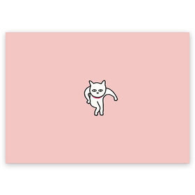 Поздравительная открытка с принтом Ыть в Тюмени, 100% бумага | плотность бумаги 280 г/м2, матовая, на обратной стороне линовка и место для марки
 | Тематика изображения на принте: арт | белая кошка | белый кот | кот | кошка | мем | мэм | рисунок | розовый