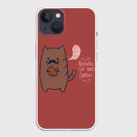 Чехол для iPhone 13 с принтом Котик любит печеньки в Тюмени,  |  | Тематика изображения на принте: английский язык | арт | ест | кот | котёнок | котик | печенье | печеньки | рисунок | текст | усы