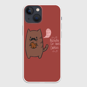 Чехол для iPhone 13 mini с принтом Котик любит печеньки в Тюмени,  |  | Тематика изображения на принте: английский язык | арт | ест | кот | котёнок | котик | печенье | печеньки | рисунок | текст | усы