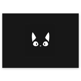 Поздравительная открытка с принтом Кошачья мордочка в Тюмени, 100% бумага | плотность бумаги 280 г/м2, матовая, на обратной стороне линовка и место для марки
 | арт | белый | кот | кошачья мордочка | кошка | ночь | рисунок | тень | чёрный