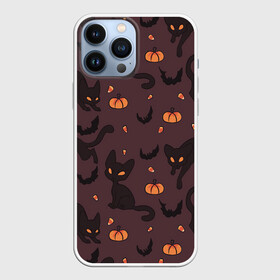 Чехол для iPhone 13 Pro Max с принтом Хэллоуиновский кот в Тюмени,  |  | арт | конфеты | кот | котёнок | кошка | оранжевый | рисунок | тёмный | тыква | тыквы | фиолетовый | хеллоуин | хэллоуин | чёрный