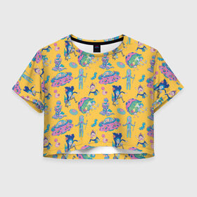 Женская футболка Crop-top 3D с принтом Рик и Морти в Тюмени, 100% полиэстер | круглая горловина, длина футболки до линии талии, рукава с отворотами | cn_2682959_019061 | rick  morty | turner | рик и морти