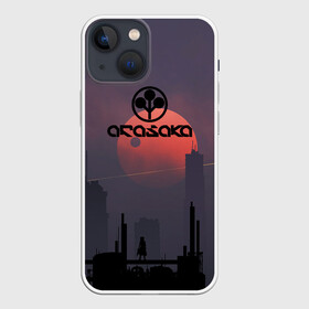 Чехол для iPhone 13 mini с принтом Cyberpunk 2077   (Arasaka) в Тюмени,  |  | arasaka | cyberpunk 2077 | cyberpunk 2077 (arasaka) | город | игра | луна | минимализм | рисунок