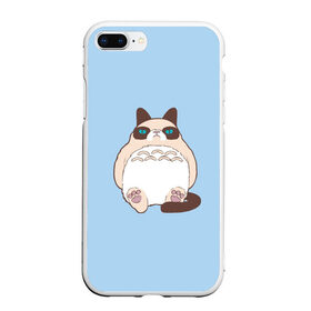 Чехол для iPhone 7Plus/8 Plus матовый с принтом Тоторный кот в Тюмени, Силикон | Область печати: задняя сторона чехла, без боковых панелей | grumpy cat | белый | кот тоторо | кот. недовольный кот | крем | мило | милота | мимишка | тоторо