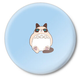 Значок с принтом Тоторный кот в Тюмени,  металл | круглая форма, металлическая застежка в виде булавки | Тематика изображения на принте: grumpy cat | белый | кот тоторо | кот. недовольный кот | крем | мило | милота | мимишка | тоторо