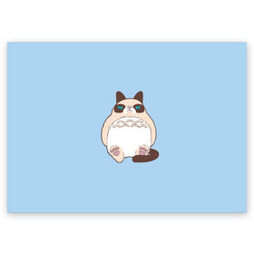 Поздравительная открытка с принтом Тоторный кот в Тюмени, 100% бумага | плотность бумаги 280 г/м2, матовая, на обратной стороне линовка и место для марки
 | grumpy cat | белый | кот тоторо | кот. недовольный кот | крем | мило | милота | мимишка | тоторо