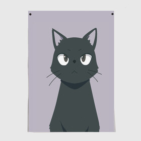 Постер с принтом Чёрный кот в Тюмени, 100% бумага
 | бумага, плотность 150 мг. Матовая, но за счет высокого коэффициента гладкости имеет небольшой блеск и дает на свету блики, но в отличии от глянцевой бумаги не покрыта лаком | Тематика изображения на принте: аниме | аниме кот | арт | кёрный котёнок | кот | котёнок | кошка | рисунок | чёрная кошка | черный кот | черный котенок