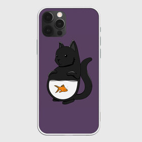 Чехол для iPhone 12 Pro Max с принтом Довольный кот в Тюмени, Силикон |  | Тематика изображения на принте: аквариум | арт | вода | золотая рыбка | кот | котёнок | кошка | рисунок | рыба | рыбка | фиолетовый | чёрная кошка | черный кот | чёрный котёнок