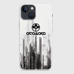 Чехол для iPhone 13 mini с принтом Cyberpunk 2077 (Arasaka) в Тюмени,  |  | arasaka | cyberpunk 2077 | cyberpunk 2077 (arasaka) | город | игра | минимализм