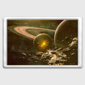 Магнит 45*70 с принтом Saturn в Тюмени, Пластик | Размер: 78*52 мм; Размер печати: 70*45 | cosmos | meteorite | saturn | space | космос | метеорит | пространство | сатурн