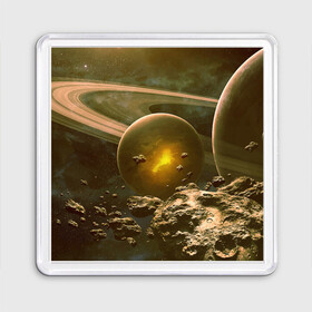 Магнит 55*55 с принтом Saturn в Тюмени, Пластик | Размер: 65*65 мм; Размер печати: 55*55 мм | cosmos | meteorite | saturn | space | космос | метеорит | пространство | сатурн