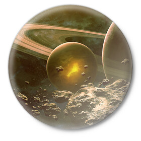 Значок с принтом Saturn в Тюмени,  металл | круглая форма, металлическая застежка в виде булавки | cosmos | meteorite | saturn | space | космос | метеорит | пространство | сатурн