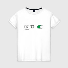 Женская футболка хлопок с принтом Будильник в Тюмени, 100% хлопок | прямой крой, круглый вырез горловины, длина до линии бедер, слегка спущенное плечо | 7 утра | alarm | time | будильник | время | необычный | работа | семь часов | тикалки | тревога | утро | час | часики | часовой пояс | часы