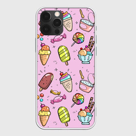 Чехол для iPhone 12 Pro Max с принтом Сладкоежка в Тюмени, Силикон |  | Тематика изображения на принте: вафельный стаканчик | дарже | десерты | закуски | конфеты | леденец | мороженное | пломбир | сладкое | сладкоежка | снеки | шоколадки