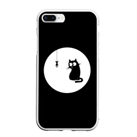Чехол для iPhone 7Plus/8 Plus матовый с принтом Ночная охота в Тюмени, Силикон | Область печати: задняя сторона чехла, без боковых панелей | арт | кот | котёнок | кошка | луна | ночь | рисунок | рыба | рыбалка | черная кошка | черный кот | чёрный котёнок