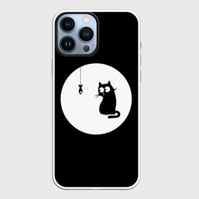 Чехол для iPhone 13 Pro Max с принтом Ночная охота в Тюмени,  |  | арт | кот | котёнок | кошка | луна | ночь | рисунок | рыба | рыбалка | черная кошка | черный кот | чёрный котёнок