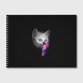 Альбом для рисования с принтом Котейка с мороженным в Тюмени, 100% бумага
 | матовая бумага, плотность 200 мг. | арт | кот | котёнок | кошка | мороженное | рисунок | серая кошка | серый кот | серый котёнок | чёрный | яркие цвета