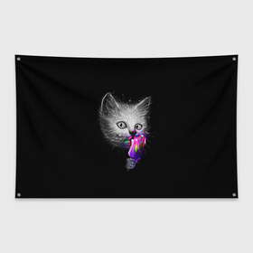 Флаг-баннер с принтом Котейка с мороженным в Тюмени, 100% полиэстер | размер 67 х 109 см, плотность ткани — 95 г/м2; по краям флага есть четыре люверса для крепления | арт | кот | котёнок | кошка | мороженное | рисунок | серая кошка | серый кот | серый котёнок | чёрный | яркие цвета