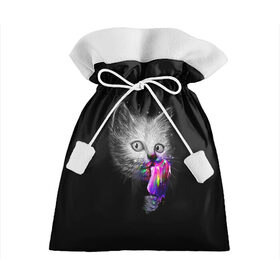 Подарочный 3D мешок с принтом Котейка с мороженным в Тюмени, 100% полиэстер | Размер: 29*39 см | Тематика изображения на принте: арт | кот | котёнок | кошка | мороженное | рисунок | серая кошка | серый кот | серый котёнок | чёрный | яркие цвета