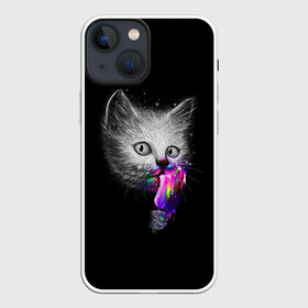 Чехол для iPhone 13 mini с принтом Котейка с мороженным в Тюмени,  |  | арт | кот | котёнок | кошка | мороженное | рисунок | серая кошка | серый кот | серый котёнок | чёрный | яркие цвета