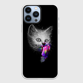 Чехол для iPhone 13 Pro Max с принтом Котейка с мороженным в Тюмени,  |  | арт | кот | котёнок | кошка | мороженное | рисунок | серая кошка | серый кот | серый котёнок | чёрный | яркие цвета