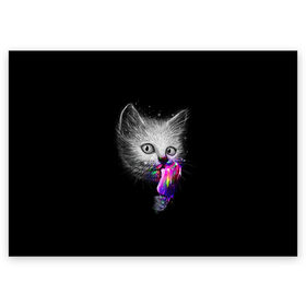 Поздравительная открытка с принтом Котейка с мороженным в Тюмени, 100% бумага | плотность бумаги 280 г/м2, матовая, на обратной стороне линовка и место для марки
 | арт | кот | котёнок | кошка | мороженное | рисунок | серая кошка | серый кот | серый котёнок | чёрный | яркие цвета