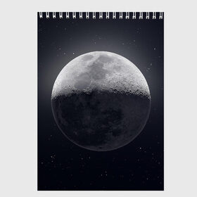 Скетчбук с принтом луна в Тюмени, 100% бумага
 | 48 листов, плотность листов — 100 г/м2, плотность картонной обложки — 250 г/м2. Листы скреплены сверху удобной пружинной спиралью | moon | звезды | космос | луна | планета