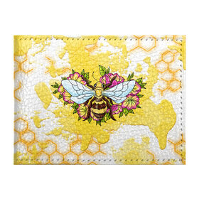 Обложка для студенческого билета с принтом Пчела в Тюмени, натуральная кожа | Размер: 11*8 см; Печать на всей внешней стороне | Тематика изображения на принте: крылья | мёд | оса | пчела | пчёлы | соты | цветы