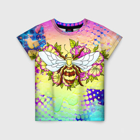 Детская футболка 3D с принтом Пчела и цветы в Тюмени, 100% гипоаллергенный полиэфир | прямой крой, круглый вырез горловины, длина до линии бедер, чуть спущенное плечо, ткань немного тянется | Тематика изображения на принте: космос | пчела | пчёлка | пчёлы | туманность | цветы