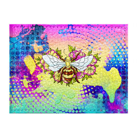 Обложка для студенческого билета с принтом Пчела и цветы в Тюмени, натуральная кожа | Размер: 11*8 см; Печать на всей внешней стороне | Тематика изображения на принте: космос | пчела | пчёлка | пчёлы | туманность | цветы