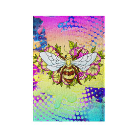 Обложка для паспорта матовая кожа с принтом Пчела и цветы в Тюмени, натуральная матовая кожа | размер 19,3 х 13,7 см; прозрачные пластиковые крепления | космос | пчела | пчёлка | пчёлы | туманность | цветы