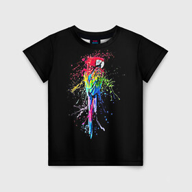 Детская футболка 3D с принтом Попугай в Тюмени, 100% гипоаллергенный полиэфир | прямой крой, круглый вырез горловины, длина до линии бедер, чуть спущенное плечо, ткань немного тянется | bird | colors | eweryday | life | nature | ара | креатив | повседневный стиль | попугай | природа | птица | радуга | разноцветный | темный