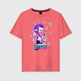 Женская футболка хлопок Oversize с принтом Brawl STARS(ЭМЗ) в Тюмени, 100% хлопок | свободный крой, круглый ворот, спущенный рукав, длина до линии бедер
 | brawl | leon | moba | stars | supercell | игра | коллаж | паттерн | эмз