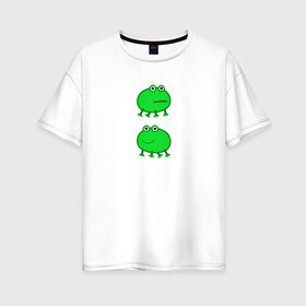 Женская футболка хлопок Oversize с принтом Жаба в Тюмени, 100% хлопок | свободный крой, круглый ворот, спущенный рукав, длина до линии бедер
 | жаба | лягушка | лягушонок | мем | свинка пеппа | тик ток