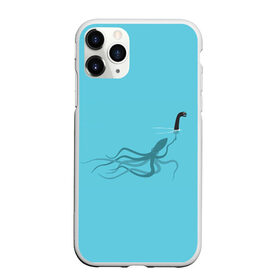 Чехол для iPhone 11 Pro матовый с принтом Тайна Лох-несского чудовища в Тюмени, Силикон |  | арт | море | осьминог | рисунок | синий | шутка