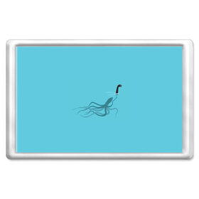 Магнит 45*70 с принтом Тайна Лох-несского чудовища в Тюмени, Пластик | Размер: 78*52 мм; Размер печати: 70*45 | арт | море | осьминог | рисунок | синий | шутка