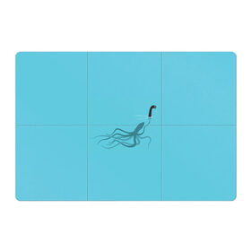 Магнитный плакат 3Х2 с принтом Тайна Лох-несского чудовища в Тюмени, Полимерный материал с магнитным слоем | 6 деталей размером 9*9 см | Тематика изображения на принте: арт | море | осьминог | рисунок | синий | шутка