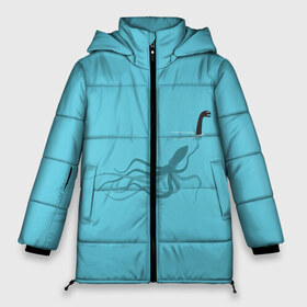 Женская зимняя куртка 3D с принтом Тайна Лох-несского чудовища в Тюмени, верх — 100% полиэстер; подкладка — 100% полиэстер; утеплитель — 100% полиэстер | длина ниже бедра, силуэт Оверсайз. Есть воротник-стойка, отстегивающийся капюшон и ветрозащитная планка. 

Боковые карманы с листочкой на кнопках и внутренний карман на молнии | арт | море | осьминог | рисунок | синий | шутка
